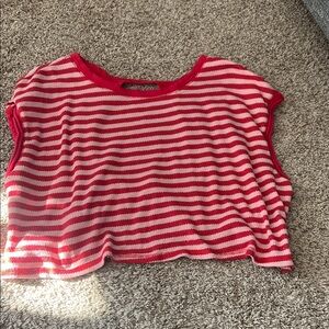 SHEIN Red and White Striped Crop Top